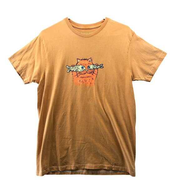 Free Love Other - Free Love Cat Cat Fish Graphic T Shirt Mens‎ M Short Sleeve Orange Greece